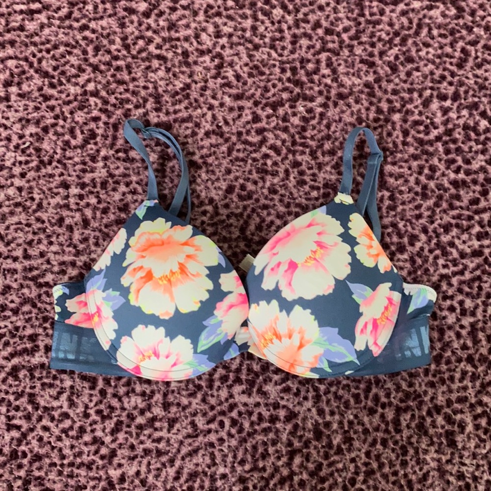 blue floral push-up t-shirt bra pinkVS